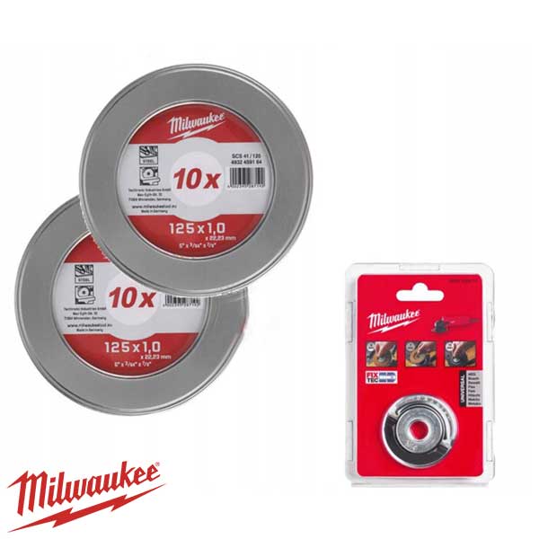 Milwaukee Сет дискови за сечење метал/инокс 125mm x 1.0mm и FIX TEC шајбна
