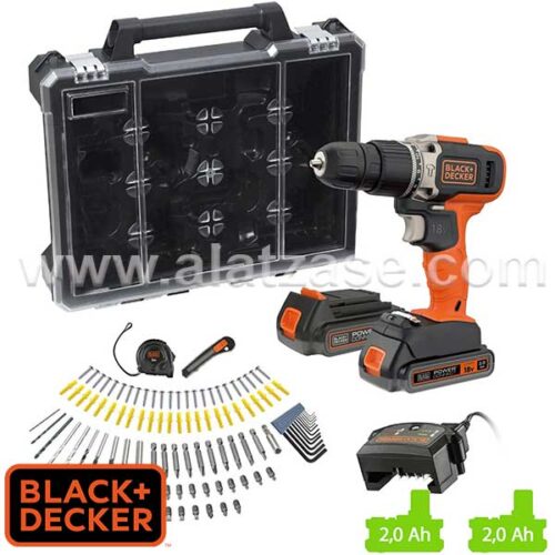 Black+Decker BCD003D2AMB 18V 2x2Ah Акум. Ударна Дупчалка со прибор 100 парчиња