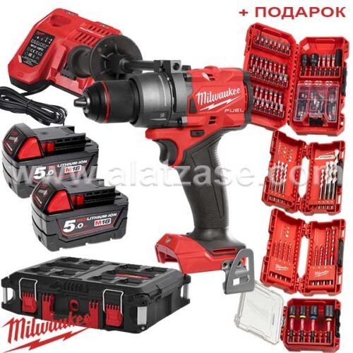 Milwaukee M18 FPD3100P-502P Аку. Ударна дупчалка + Сетови битови и бургии