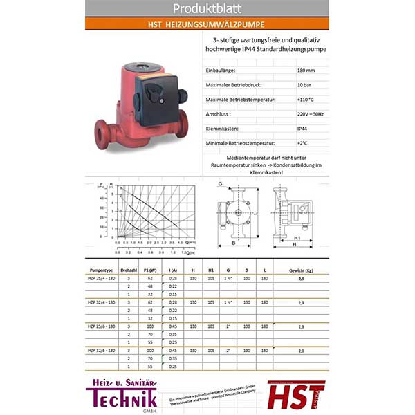 Циркулациона пумпа за парно HST 32/6-180mm - Image 2