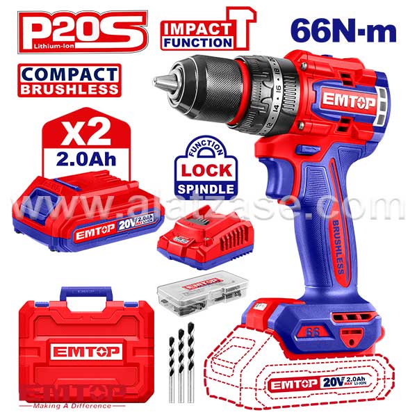 EMTOP ECIDL20668 Акумулаторска ударна дупчалка-одвртувач