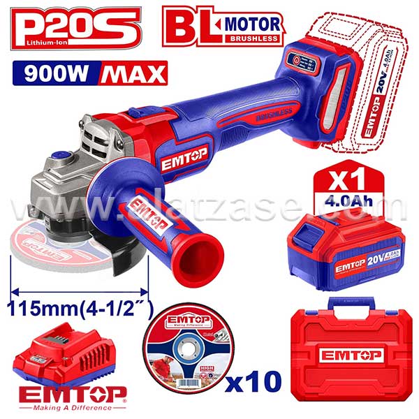 Emtop ELAG211541 Батериска Аголна Брусилка 115mm 20V