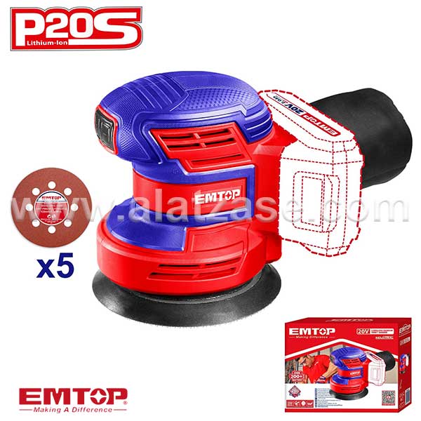 EMTOP ELPS201250 Акумулаторска Ексцентрична Брусилка (Само уред)