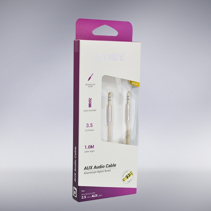 AUX Кабел плетен 1м. BUSY Златен