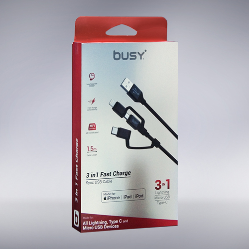 3 во 1 Мфи сертифициран кабел 1.5 м. BUSY