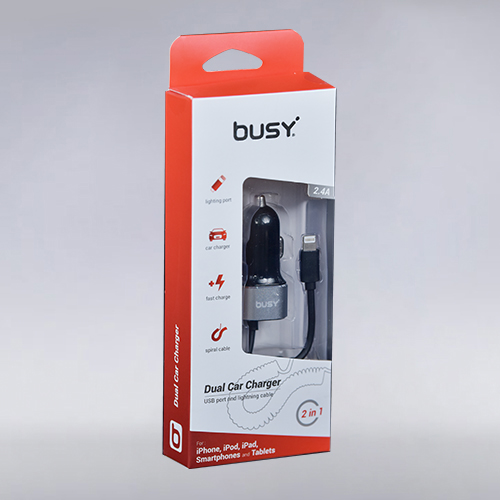 Двоен УСБ Полнач со кабел 2.4A Лајгхтнинг Busy