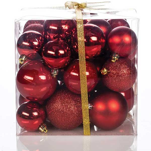 Новогодишни лампиони Црвени Сет од 36 парчиња PVC