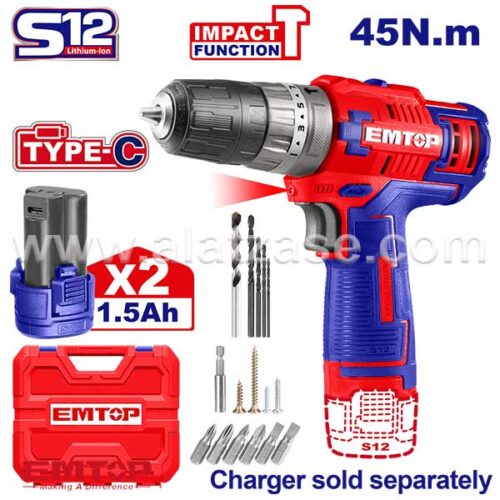 EMTOP ECIDL12620 12V Акумулаторска ударна дупчалка-одвртувач