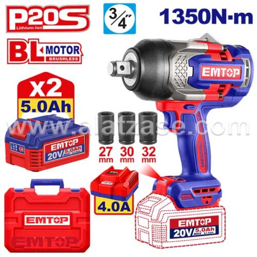 EMTOP ECIWL20135 Акумулаторски ударен одвртувач 1350Nm